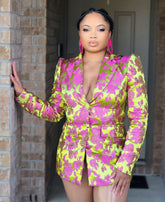 PINK AND GREEN JACQUARD BLAZER