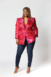 SHADES OF RED JACQUARD BLAZER - CURVY