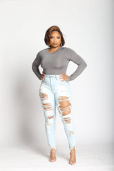 PEEKABOO HIGH RISE DESTROYED SKINNY JEANS