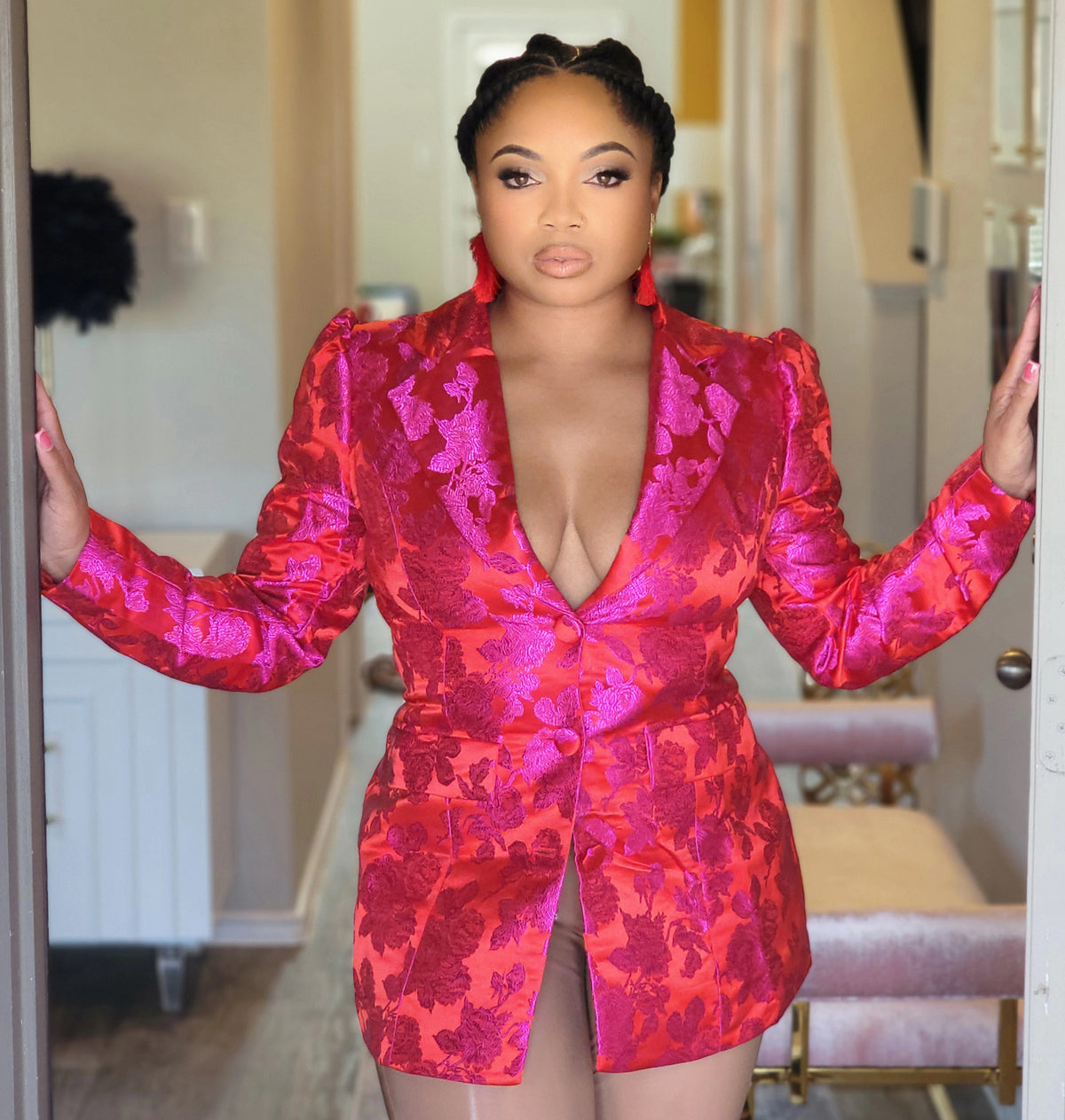 SHADES OF RED JACQUARD BLAZER