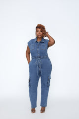 SUNSET DRINKS DENIM JUMPSUIT - CURVY